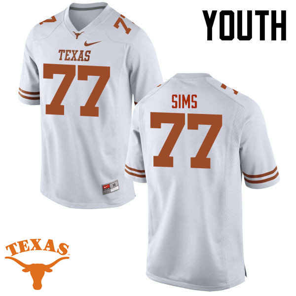 Youth #77 Kenneth Sims Texas Longhorns College Football Jerseys-White